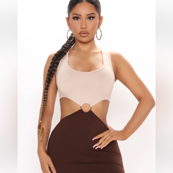 Hello Baby cut out block color Maxi Dress - Brown/combo size M - Picture 2 of 14